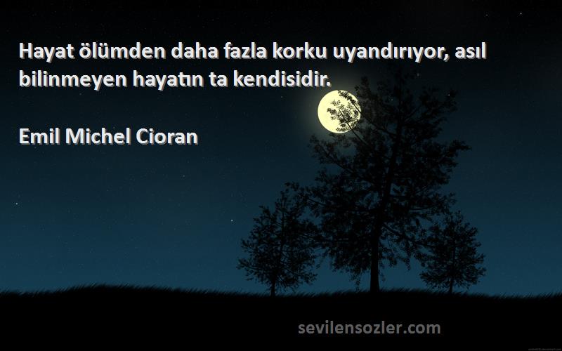 Emil Michel Cioran Sözleri 
Hayat ölümden daha fazla korku uyandırıyor, asıl bilinmeyen hayatın ta kendisidir.
