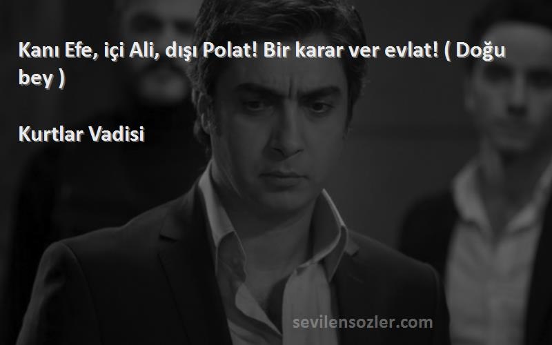 Kurtlar Vadisi Sözleri 
Kanı Efe, içi Ali, dışı Polat! Bir karar ver evlat! ( Doğu bey )
