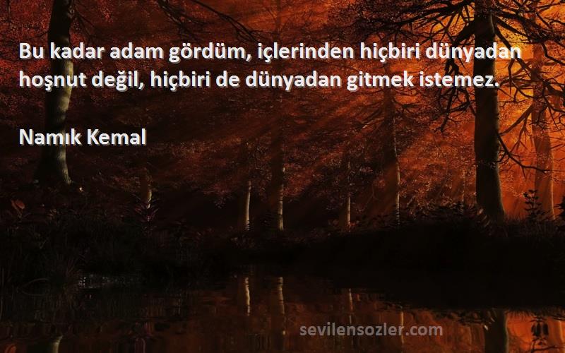 Namık Kemal Sözleri 
Bu kadar adam gördüm, içlerinden hiçbiri dünyadan hoşnut değil, hiçbiri de dünyadan gitmek istemez.