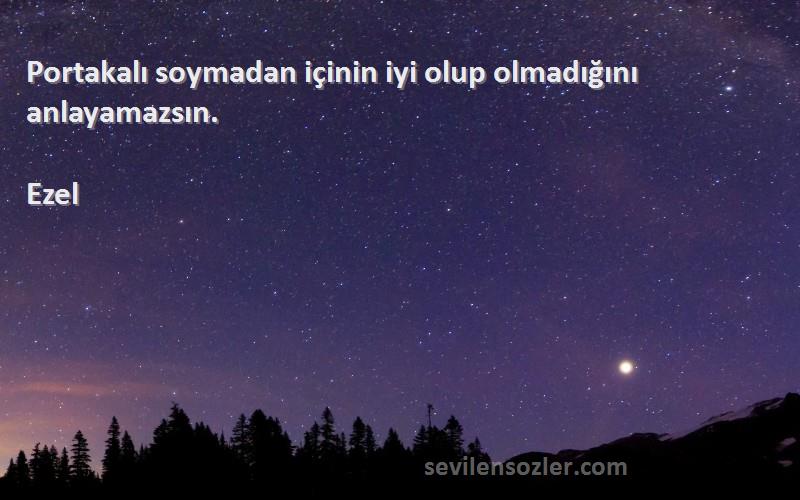 Ezel - Portakalı soymadan içinin iyi olup olmadığını anlayamazsın.
