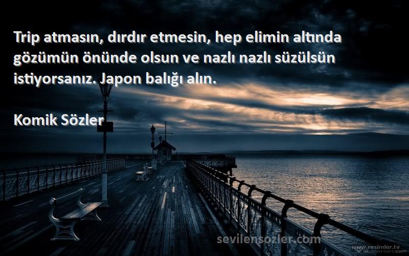 Komik Sözler Sözleri 
Trip atmasın, dırdır etmesin, hep elimin altında gözümün önünde olsun ve nazlı nazlı süzülsün istiyorsanız. Japon balığı alın.
