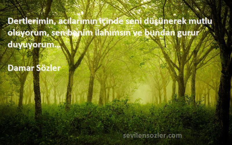 Damar Sözler Sözleri 
Dertlerimin, acılarımın içinde seni düşünerek mutlu oluyorum, sen benim ilahımsın ve bundan gurur duyuyorum…
