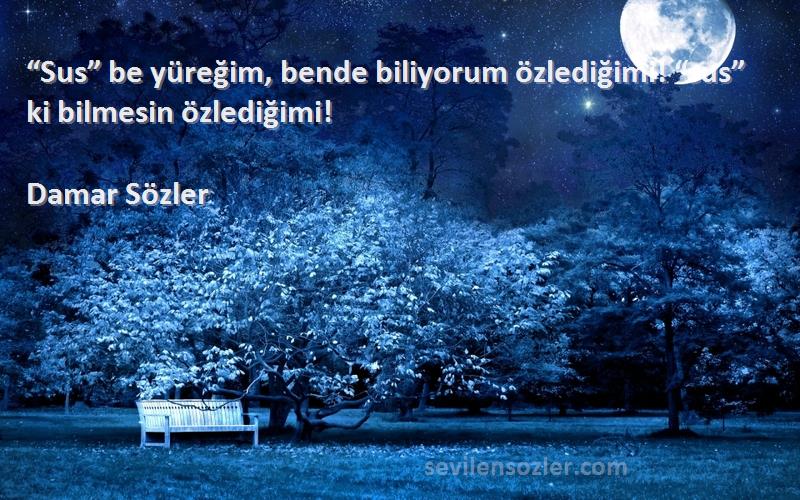 Damar Sözler Sözleri 
“Sus” be yüreğim, bende biliyorum özlediğimi! “sus” ki bilmesin özlediğimi!
