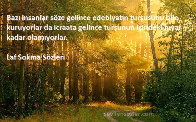 Laf Sokma  Sözleri 
Bazı insanlar söze gelince edebiyatın turşusunu bile kuruyorlar da icraata gelince turşunun içindeki hıyar kadar olamıyorlar.
