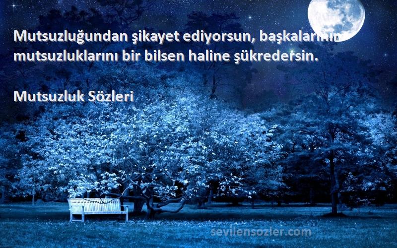 Mutsuzluk  - Mutsuzluğundan şikayet ediyorsun, başkalarının mutsuzluklarını bir bilsen haline şükredersin.
