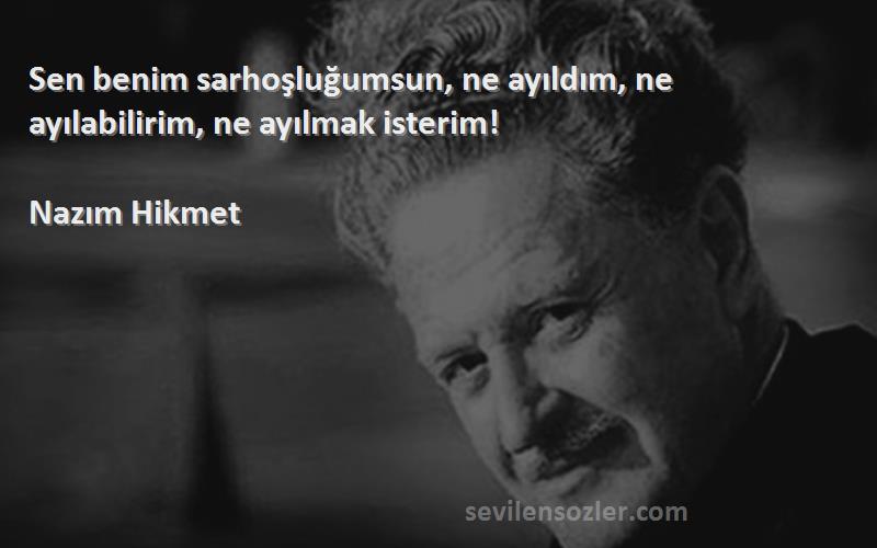 Nazım Hikmet - Sen benim sarhoşluğumsun, ne ayıldım, ne ayılabilirim, ne ayılmak isterim!