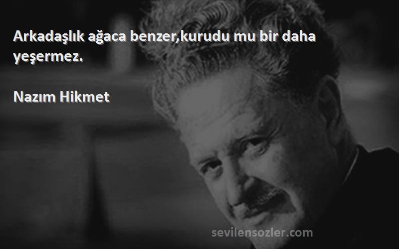 Nazım Hikmet Sözleri 
Arkadaşlık ağaca benzer,kurudu mu bir daha yeşermez.