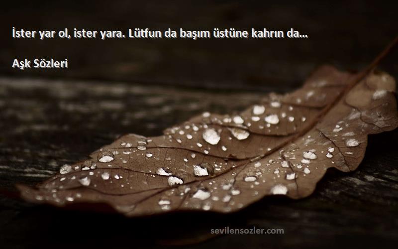 Aşk  - İster yar ol, ister yara. Lütfun da başım üstüne kahrın da…
