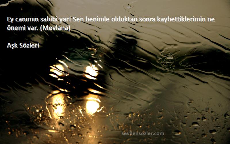 Aşk  - Ey canımın sahibi yar! Sen benimle olduktan sonra kaybettiklerimin ne önemi var. (Mevlana)
