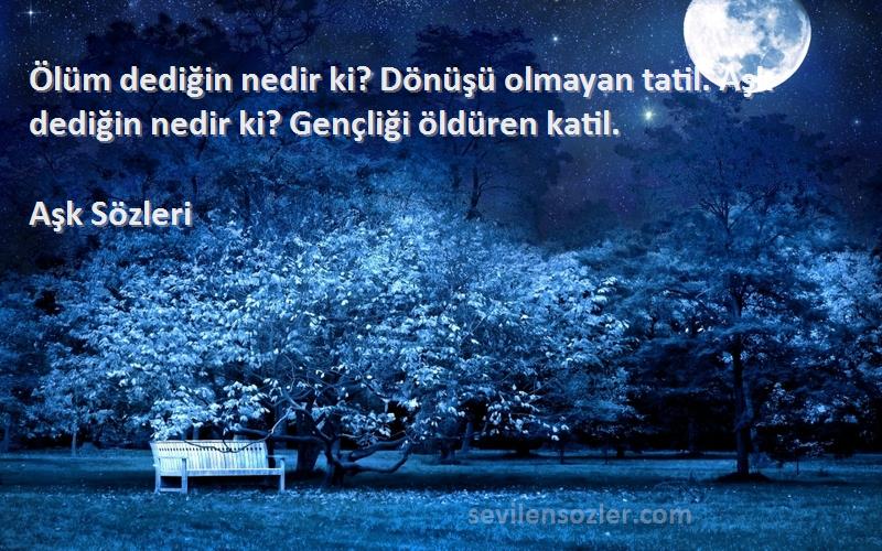 Aşk  - Ölüm dediğin nedir ki? Dönüşü olmayan tatil. Aşk dediğin nedir ki? Gençliği öldüren katil.
