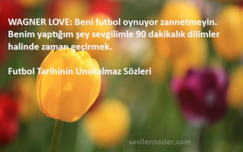 Futbol Tarihinin Unutulmaz  Sözleri 
WAGNER LOVE: Beni futbol oynuyor zannetmeyin. Benim yaptığım şey sevgilimle 90 dakikalık dilimler halinde zaman geçirmek.
