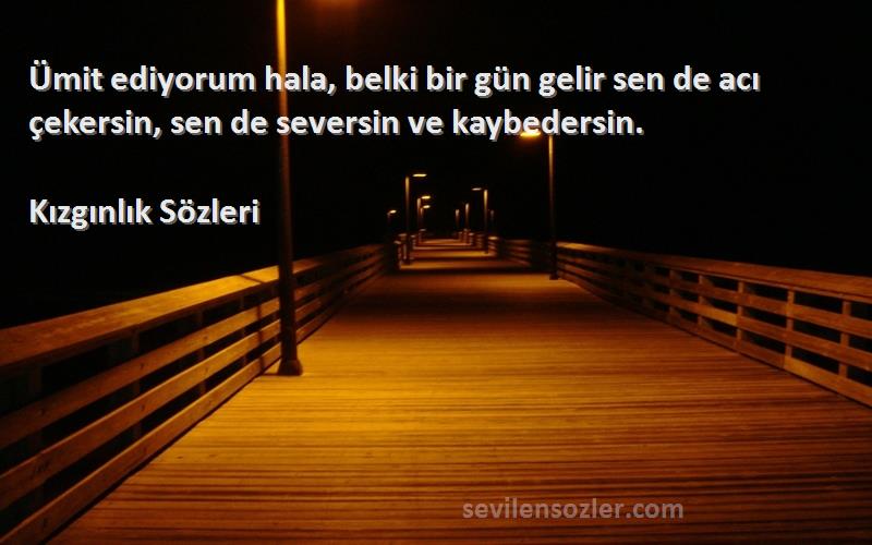 Kızgınlık  - Ümit ediyorum hala, belki bir gün gelir sen de acı çekersin, sen de seversin ve kaybedersin.
