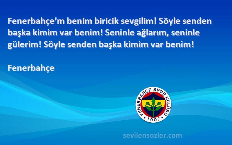 Fenerbahçe Sözleri 
Fenerbahçe’m benim biricik sevgilim! Söyle senden başka kimim var benim! Seninle ağlarım, seninle gülerim! Söyle senden başka kimim var benim!
