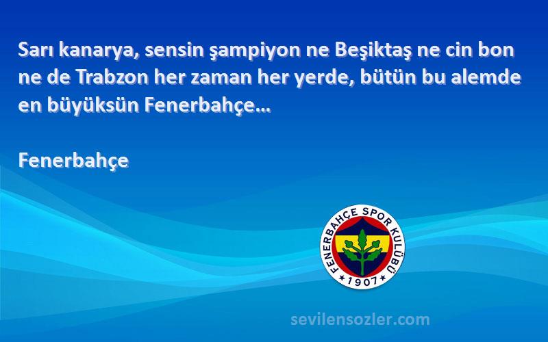 Fenerbahçe Sözleri 
Sarı kanarya, sensin şampiyon ne Beşiktaş ne cin bon ne de Trabzon her zaman her yerde, bütün bu alemde en büyüksün Fenerbahçe…
