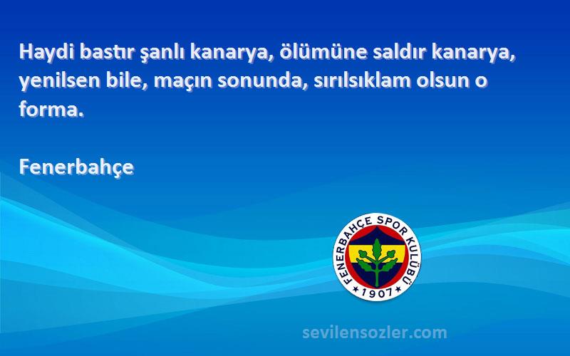 Fenerbahçe Sözleri 
Haydi bastır şanlı kanarya, ölümüne saldır kanarya, yenilsen bile, maçın sonunda, sırılsıklam olsun o forma.
