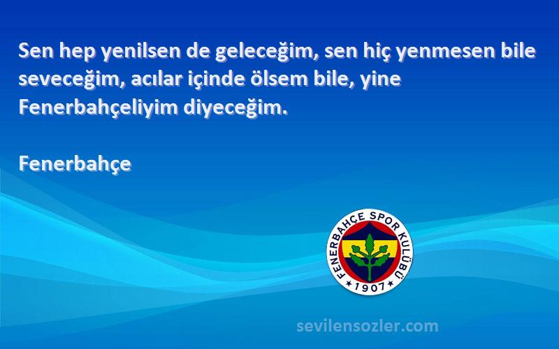 Fenerbahçe Sözleri 
Sen hep yenilsen de geleceğim, sen hiç yenmesen bile seveceğim, acılar içinde ölsem bile, yine Fenerbahçeliyim diyeceğim.
