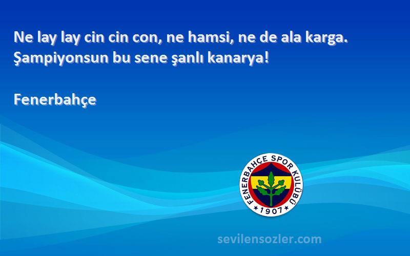 Fenerbahçe Sözleri 
Ne lay lay cin cin con, ne hamsi, ne de ala karga. Şampiyonsun bu sene şanlı kanarya!
