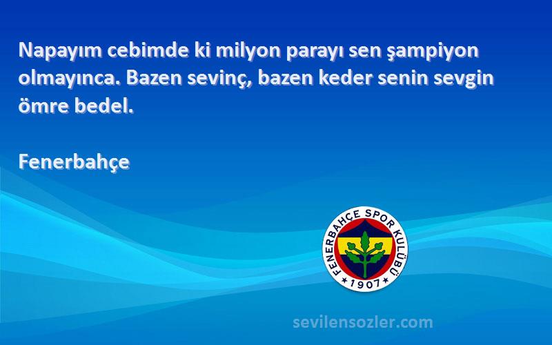 Fenerbahçe Sözleri 
Napayım cebimde ki milyon parayı sen şampiyon olmayınca. Bazen sevinç, bazen keder senin sevgin ömre bedel. 
