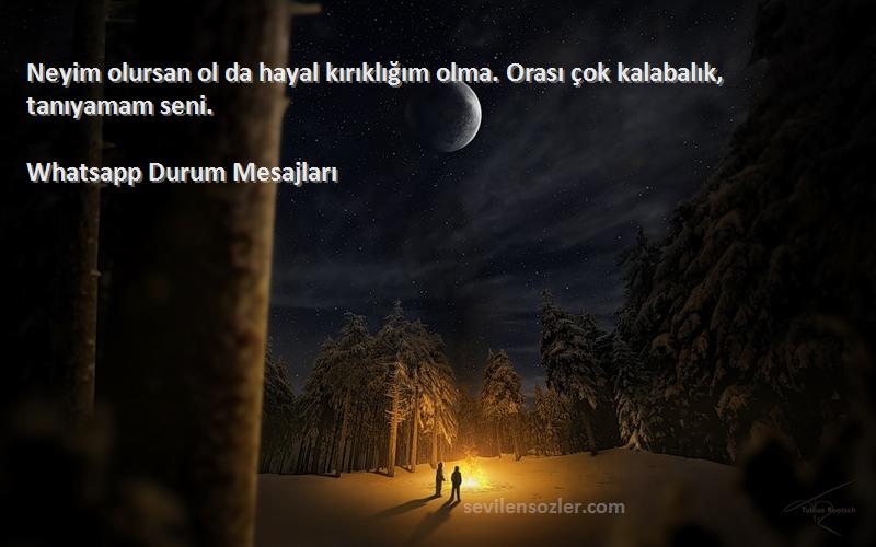 Whatsapp Durum Mesajları - Neyim olursan ol da hayal kırıklığım olma. Orası çok kalabalık, tanıyamam seni.
