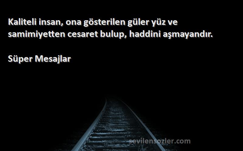 Süper Mesajlar - Kaliteli insan, ona gösterilen güler yüz ve samimiyetten cesaret bulup, haddini aşmayandır.
