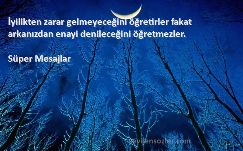 Süper Mesajlar - İyilikten zarar gelmeyeceğini öğretirler fakat arkanızdan enayi denileceğini öğretmezler.
