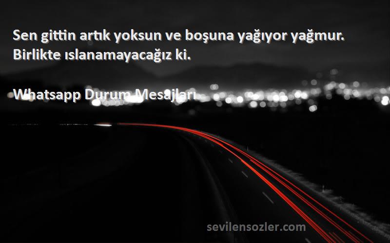 Whatsapp Durum Mesajları - Sen gittin artık yoksun ve boşuna yağıyor yağmur. Birlikte ıslanamayacağız ki.
