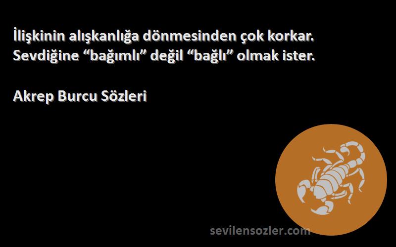 Akrep Burcu  - İlişkinin alışkanlığa dönmesinden çok korkar. Sevdiğine “bağımlı” değil “bağlı” olmak ister.
