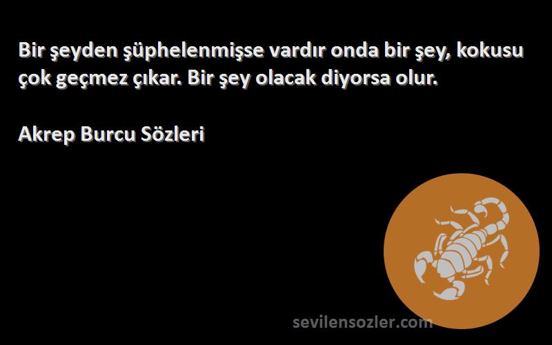 Akrep Burcu  Sözleri 
Bir şeyden şüphelenmişse vardır onda bir şey, kokusu çok geçmez çıkar. Bir şey olacak diyorsa olur.
