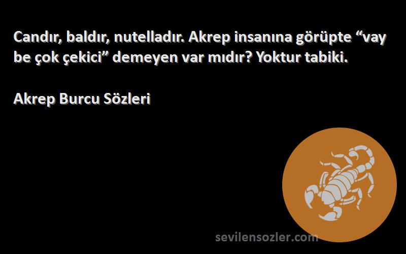 Akrep Burcu  Sözleri 
Candır, baldır, nutelladır. Akrep insanına görüpte “vay be çok çekici” demeyen var mıdır? Yoktur tabiki.
