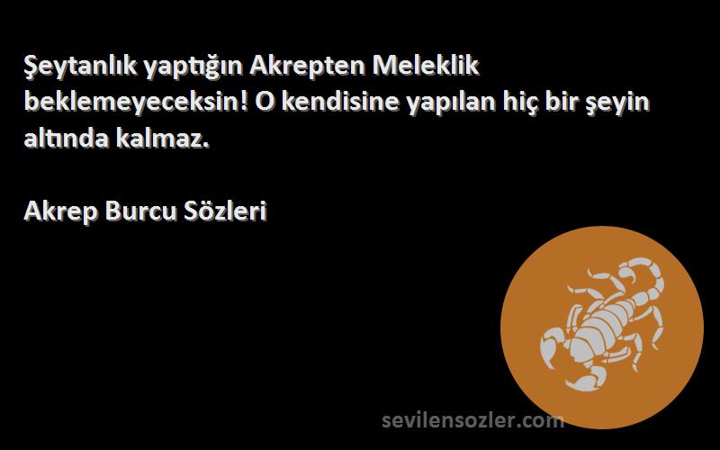 Akrep Burcu  Sözleri 
Şeytanlık yaptığın Akrepten Meleklik beklemeyeceksin! O kendisine yapılan hiç bir şeyin altında kalmaz.
