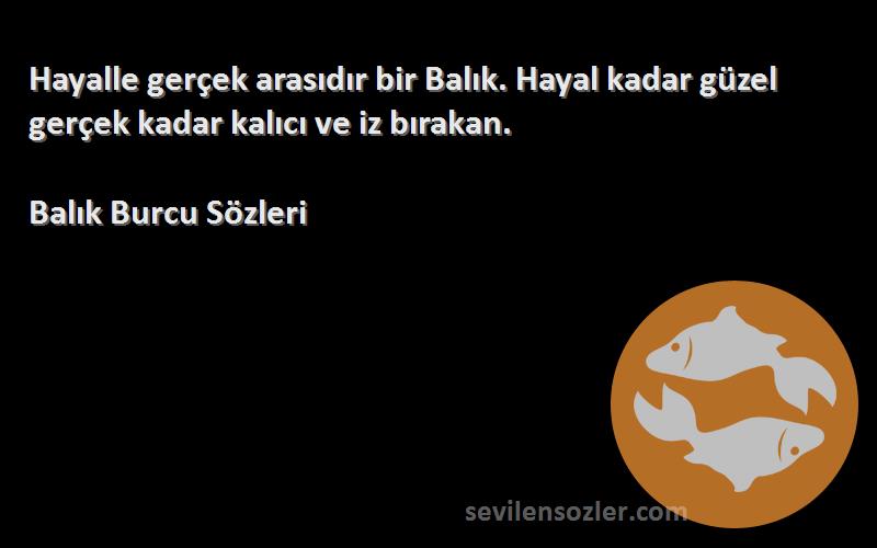 Balık Burcu  - Hayalle gerçek arasıdır bir Balık. Hayal kadar güzel gerçek kadar kalıcı ve iz bırakan.
