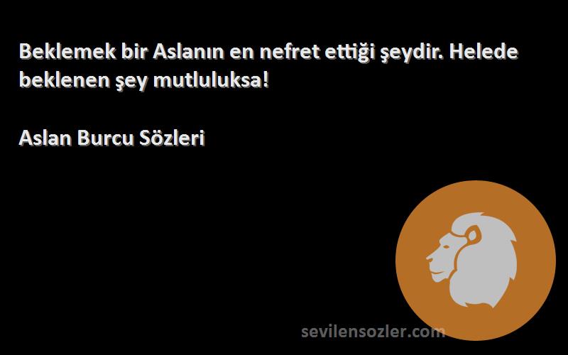 Aslan Burcu  Sözleri 
Beklemek bir Aslanın en nefret ettiği şeydir. Helede beklenen şey mutluluksa!
