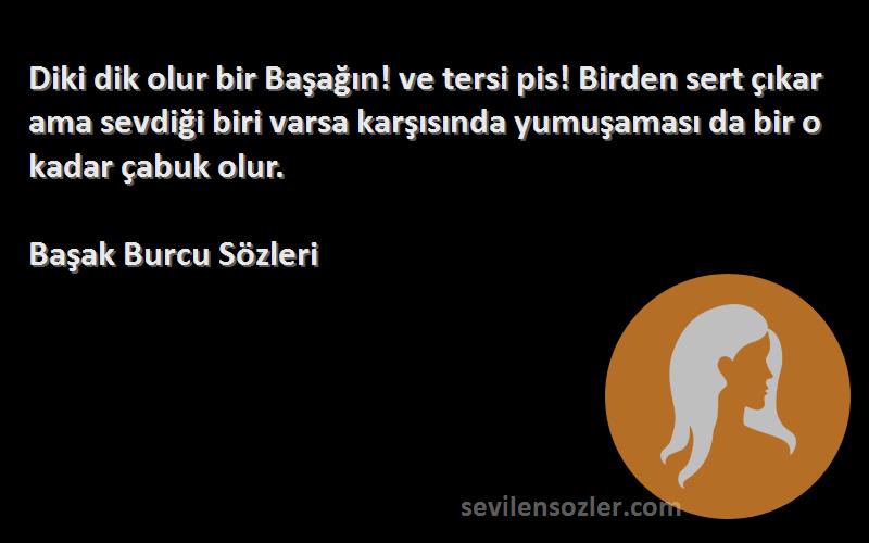 Başak Burcu  Sözleri 
Diki dik olur bir Başağın! ve tersi pis! Birden sert çıkar ama sevdiği biri varsa karşısında yumuşaması da bir o kadar çabuk olur.
