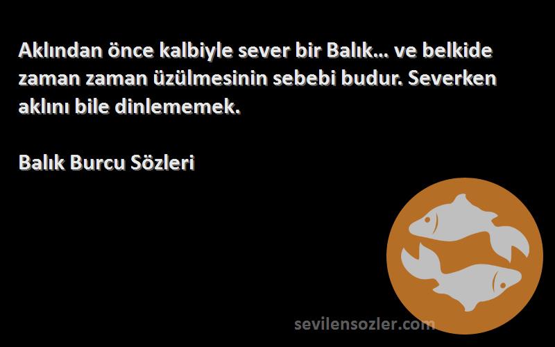 Balık Burcu  Sözleri 
Aklından önce kalbiyle sever bir Balık… ve belkide zaman zaman üzülmesinin sebebi budur. Severken aklını bile dinlememek.
