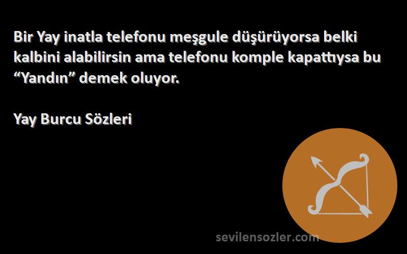 Yay Burcu  Sözleri 
Bir Yay inatla telefonu meşgule düşürüyorsa belki kalbini alabilirsin ama telefonu komple kapattıysa bu “Yandın” demek oluyor.
