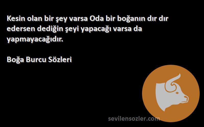 Boğa Burcu  Sözleri 
Kesin olan bir şey varsa Oda bir boğanın dır dır edersen dediğin şeyi yapacağı varsa da yapmayacağıdır.
