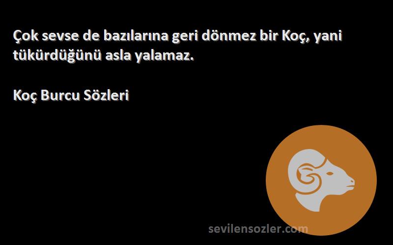 Koç Burcu  - Çok sevse de bazılarına geri dönmez bir Koç, yani tükürdüğünü asla yalamaz.
