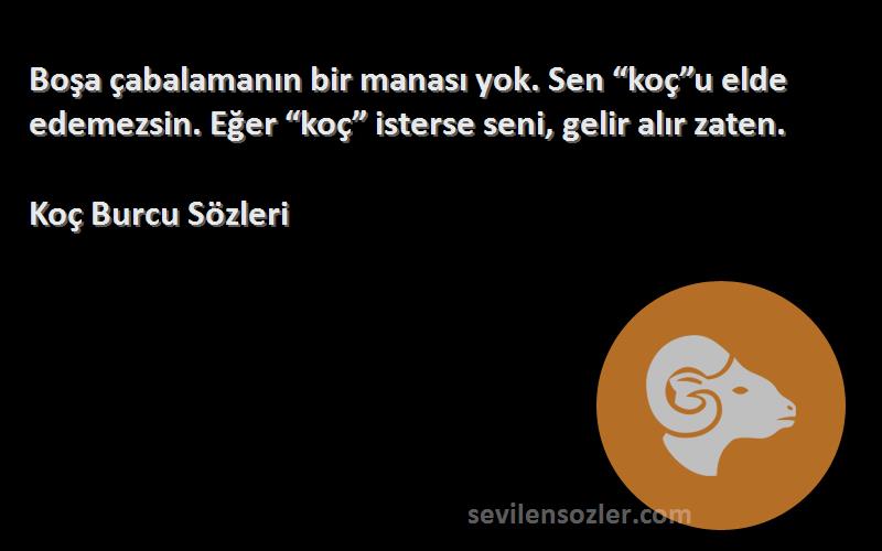 Koç Burcu  Sözleri 
Boşa çabalamanın bir manası yok. Sen “koç”u elde edemezsin. Eğer “koç” isterse seni, gelir alır zaten.
