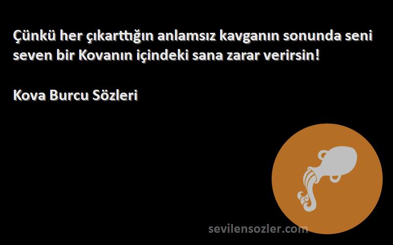 Kova Burcu  Sözleri 
Çünkü her çıkarttığın anlamsız kavganın sonunda seni seven bir Kovanın içindeki sana zarar verirsin!
