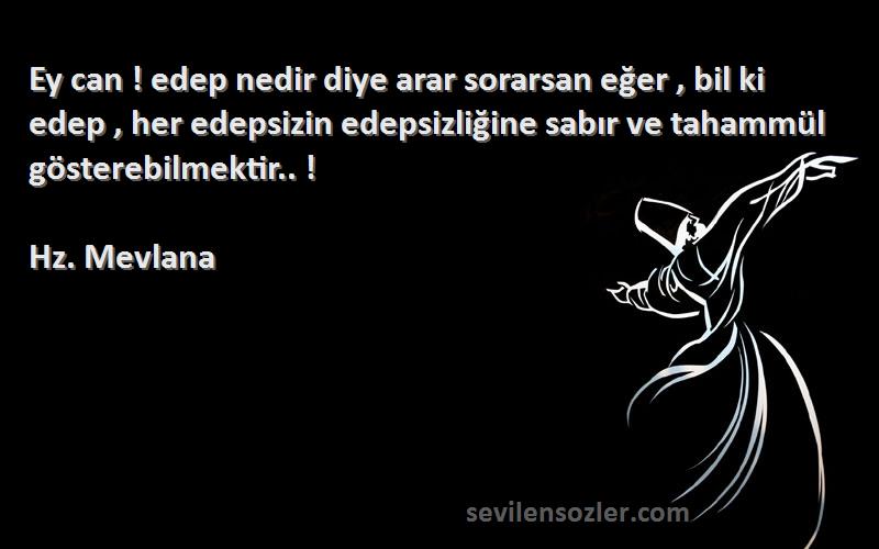 Hz. Mevlana Sözleri 
Ey can ! edep nedir diye arar sorarsan eğer , bil ki edep , her edepsizin edepsizliğine sabır ve tahammül gösterebilmektir.. !