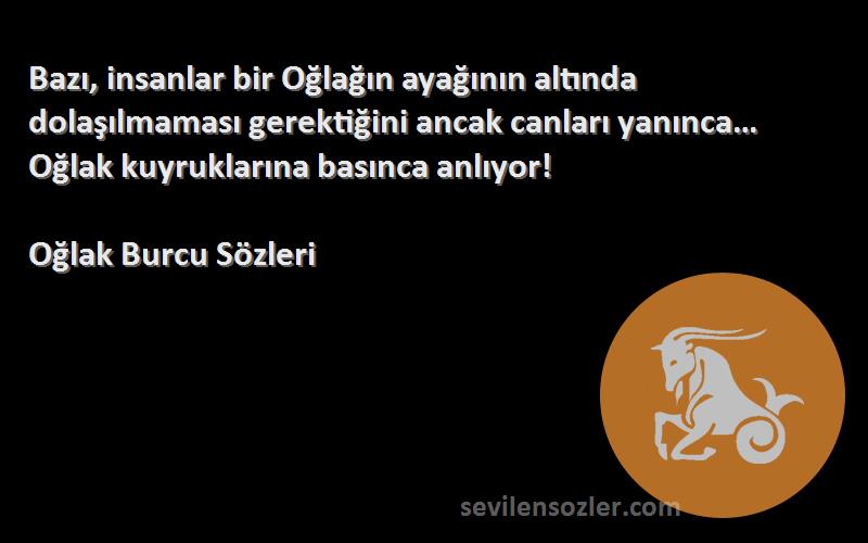 Oğlak Burcu  Sözleri 
Bazı, insanlar bir Oğlağın ayağının altında dolaşılmaması gerektiğini ancak canları yanınca… Oğlak kuyruklarına basınca anlıyor!
