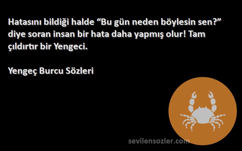 Yengeç Burcu  Sözleri 
Hatasını bildiği halde “Bu gün neden böylesin sen?” diye soran insan bir hata daha yapmış olur! Tam çıldırtır bir Yengeci.
