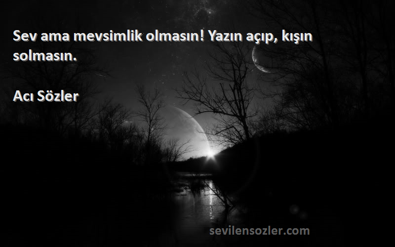 Acı Sözler - Sev ama mevsimlik olmasın! Yazın açıp, kışın solmasın.
