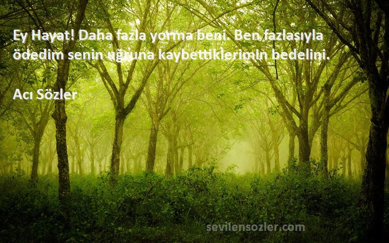 Acı Sözler - Ey Hayat! Daha fazla yorma beni. Ben fazlasıyla ödedim senin uğruna kaybettiklerimin bedelini.
