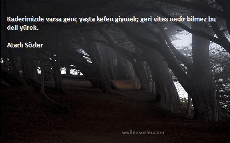 Atarlı Sözler - Kaderimizde varsa genç yaşta kefen giymek; geri vites nedir bilmez bu dell yürek.

