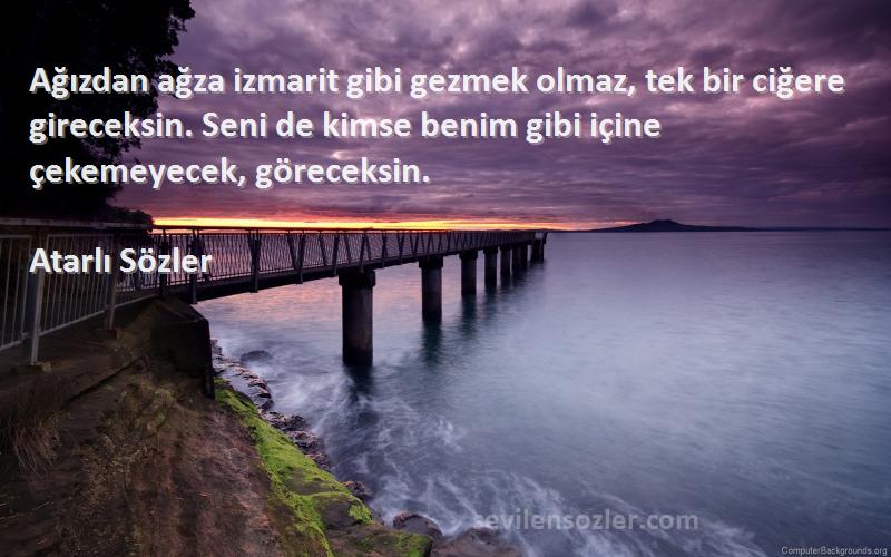 Atarlı Sözler Sözleri 
Ağızdan ağza izmarit gibi gezmek olmaz, tek bir ciğere gireceksin. Seni de kimse benim gibi içine çekemeyecek, göreceksin.
