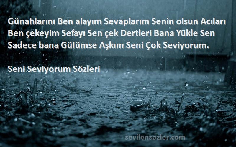 Seni Seviyorum  Sözleri 
Günahlarını Ben alayım Sevaplarım Senin olsun Acıları Ben çekeyim Sefayı Sen çek Dertleri Bana Yükle Sen Sadece bana GüIümse Aşkım Seni Çok Seviyorum.
