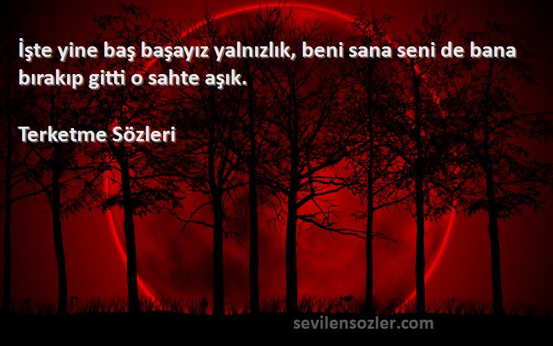 Terketme  Sözleri 
İşte yine baş başayız yalnızlık, beni sana seni de bana bırakıp gitti o sahte aşık.
