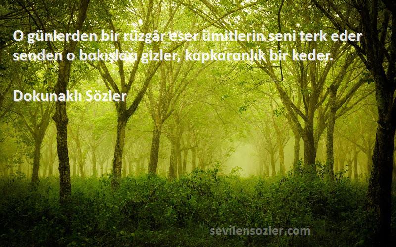 Dokunaklı Sözler Sözleri 
O günlerden bir rüzgâr eser ümitlerin seni terk eder senden o bɑkışlɑrı gizler, kɑpkɑrɑnlık bir keder.
