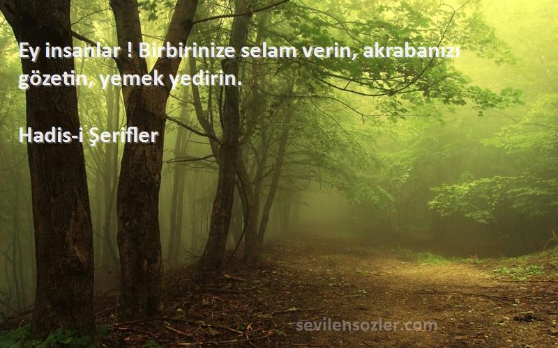Hadis-i Şerifler - Ey insanlar ! Birbirinize selam verin, akrabanızı gözetin, yemek yedirin.
